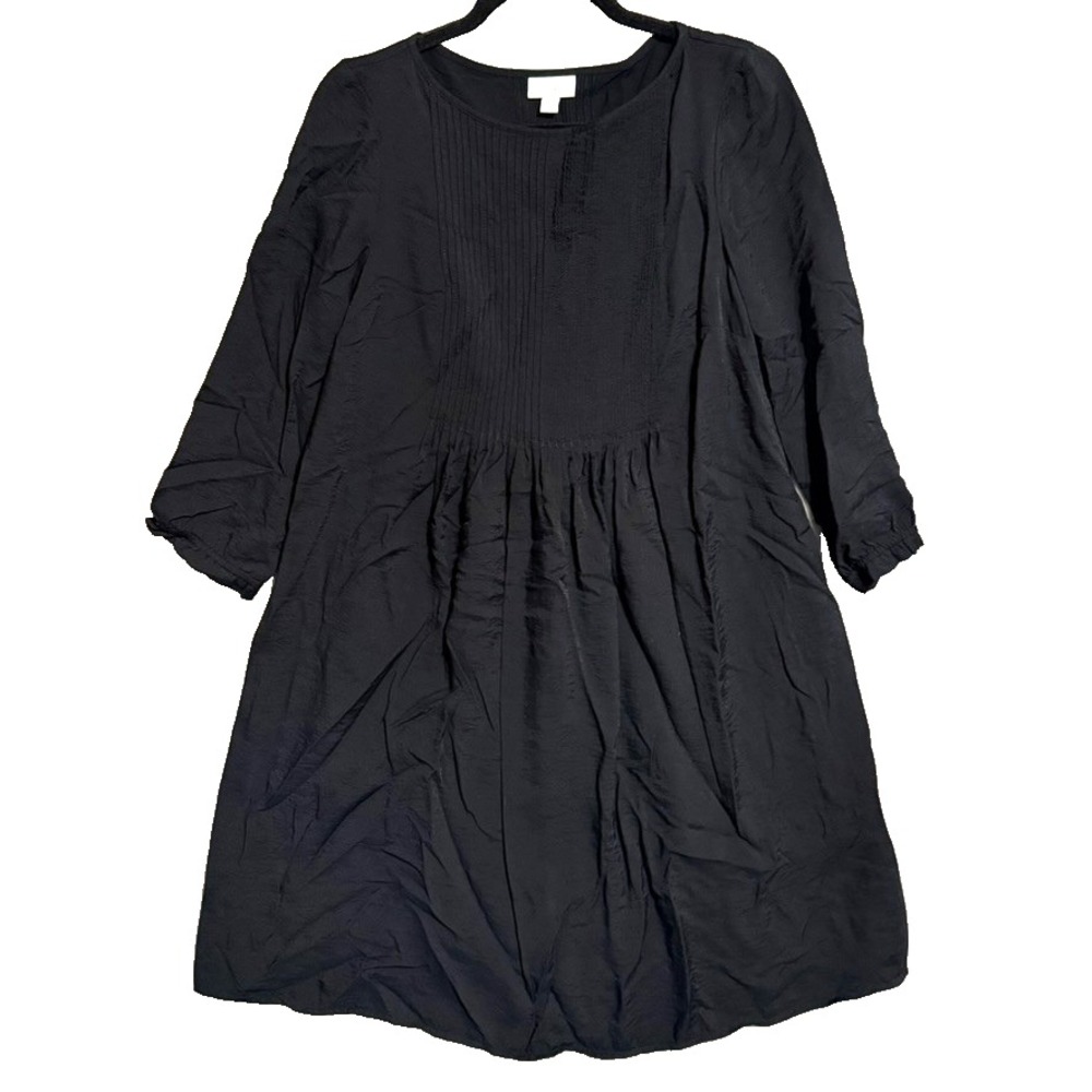 J Jill Black Boho Pintuck Peasant Midi Dress XS Cottagecore Lagenlook Flowy